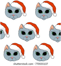 Grey cat with red christmas hat 