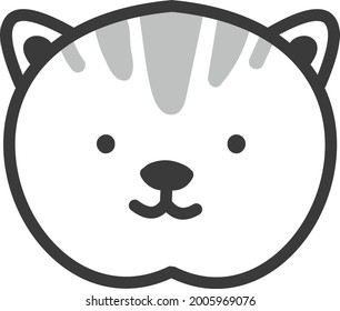 Grey cat with round head, illustration, vector on a white background.