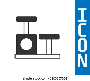 Grey Cat scratching post with toy icon isolated on white background.  Vector