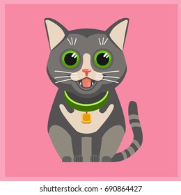 Grey cat sits. Vector illustration.