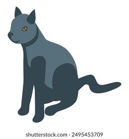 Grey cat sitting with tail extended isometric icon for web design isolated on white background