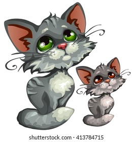 Grey cat sitting. Vector illustration.