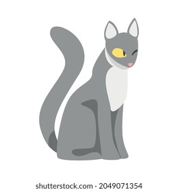 Grey Cat with Smooth Coat as Furry Domestic Pet Vector Illustration