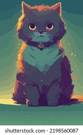 Vector Gato Gris Ilustración linda y misteriosa
