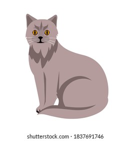 Carácter de contorno vectorial del gato gris. Ilustración animal doméstica con efecto gradiente. Mascota con somnolencia y textura metálica. Los ojos de cierre mamíferos aislaron a clipart. Dibujo simple de Kitten
