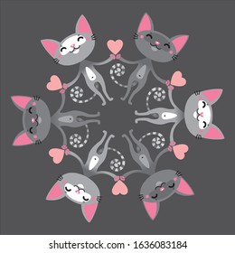 Grey cats dance. Postcard for a loved one