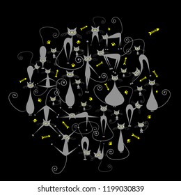 Grey cats family, silhouette for your design