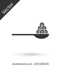 Grey Caviar on a spoon icon isolated on white background.  Vector