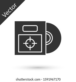 Grey CD or DVD disk in box icon isolated on white background. Compact disc sign.  Vector Illustration
