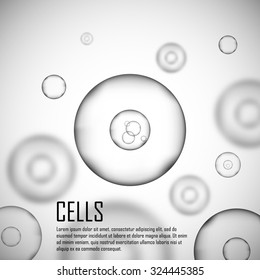 Grey cell background. Life and biology, medicine scientific, molecular research dna. Grey cell in focus. Vector illustration