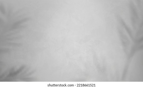 Textura de cemento gris con sombra de hojas en la pared, fondo vectorial 3D de la superficie de la habitación de hormigón gris vacío con un patrón rayado áspero. Elementos de fondo del cartel para los conceptos de diseño de loft