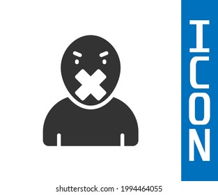 Grey Censor and freedom of speech concept icon isolated on white background. Media prisoner and human rights concept. Tied mouth.  Vector