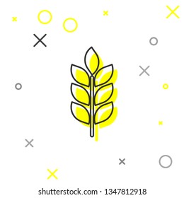 Grey Cereals icon set with rice, wheat, corn, oats, rye, barley line icon isolated on white background. Ears of wheat bread symbols. Agriculture wheat symbol. Vector Illustration