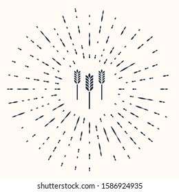 Grey Cereals set with rice, wheat, corn, oats, rye, barley icon isolated on beige background. Ears of wheat bread symbols. Abstract circle random dots. Vector Illustration