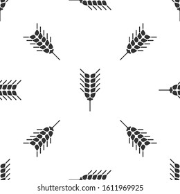 Grey Cereals set with rice, wheat, corn, oats, rye, barley icon isolated seamless pattern on white background. Ears of wheat bread symbols.  Vector Illustration