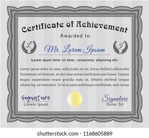 Grey Certificate of achievement. Complex background. Vector illustration. Sophisticated design. 