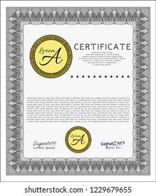 Grey Certificate of achievement. Complex background. Excellent design. Vector illustration. 