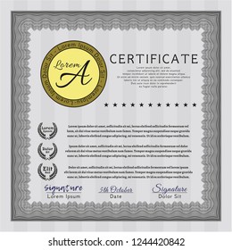 Grey Certificate of achievement. With complex background. Good design. Vector illustration. 