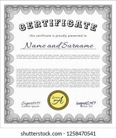 Grey Certificate of achievement. With complex background. Detailed. Perfect design. 