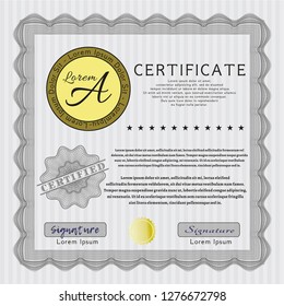 Grey Certificate of achievement. Complex background. Detailed. Money design. 