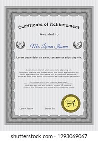 Grey Certificate of achievement. With complex background. Perfect design. Detailed. 