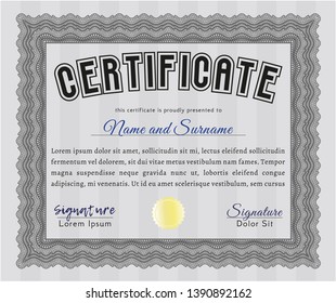 Grey Certificate of achievement. Complex background. Money Pattern. Vector illustration. 