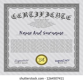 Grey Certificate of achievement. With complex linear background. Money Pattern design. Detailed. 