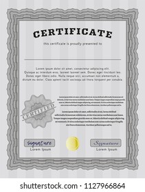 Grey Certificate of achievement. Customizable, Easy to edit and change colors. Complex background. Money Pattern design. 