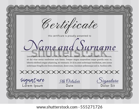 Grey Certificate of achievement. Customizable, Easy to edit and change colors. With guilloche pattern and background. Sophisticated design. 
