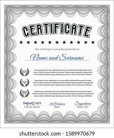 Grey Certificate of achievement. Detailed. With background. Retro design. 