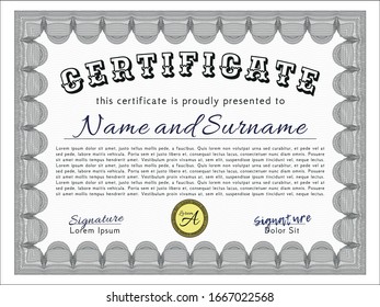 Grey Certificate of achievement. Detailed. With linear background. Good design. 