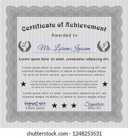 Grey Certificate of achievement. Elegant design. Vector illustration. With guilloche pattern and background. 