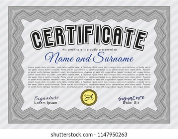 Grey Certificate of achievement. Excellent design. Vector illustration. With linear background. 