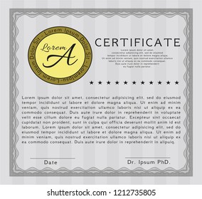 Grey Certificate of achievement. Excellent design. With quality background. Vector illustration. 
