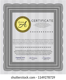 Grey Certificate of achievement. Good design. Printer friendly. Detailed. 