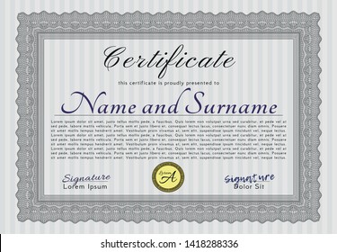 Grey Certificate of achievement. With great quality guilloche pattern. Superior design. Detailed. 