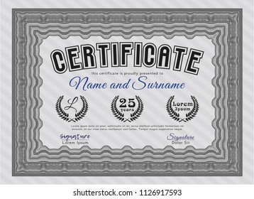 Grey Certificate of achievement. With guilloche pattern and background. Excellent design. Detailed. 