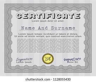Grey Certificate of achievement. With guilloche pattern and background. Money style design. Customizable, Easy to edit and change colors. 