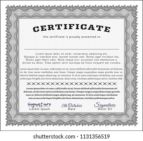Grey Certificate of achievement. With guilloche pattern. Artistry design. Vector illustration. 