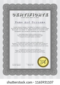 Grey Certificate of achievement. With guilloche pattern. Artistry design. Detailed. 