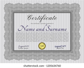 Grey Certificate of achievement. With guilloche pattern and background. Customizable, Easy to edit and change colors. Money Pattern. 