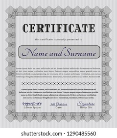 Grey Certificate of achievement. With guilloche pattern and background. Vector illustration. Good design. 