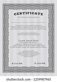 Grey Certificate of achievement. With linear background. Sophisticated design. Detailed. 