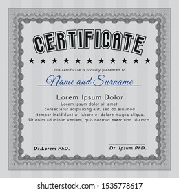 Grey Certificate of achievement. Modern design. Vector illustration. Printer friendly. 