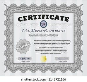 Grey Certificate of achievement. Money design. With complex background. Customizable, Easy to edit and change colors. 