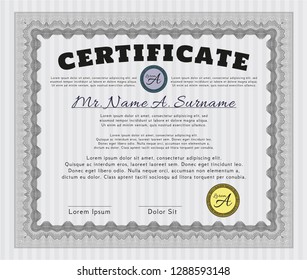 Grey Certificate of achievement. Money Pattern. With complex linear background. Customizable, Easy to edit and change colors. 