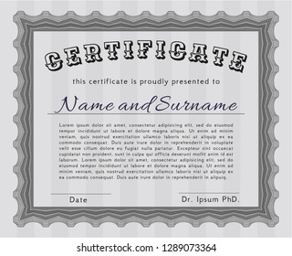 Grey Certificate of achievement. Money Pattern. Vector illustration. With guilloche pattern. 