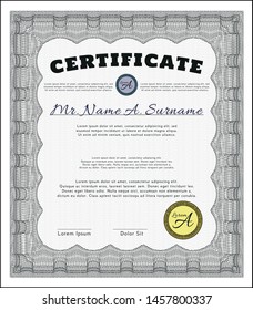 Grey Certificate of achievement. Money Pattern design. With complex linear background. Vector illustration. 