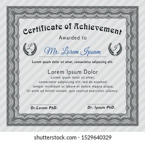 Grey Certificate of achievement. Money Pattern design. With great quality guilloche pattern. Detailed. 