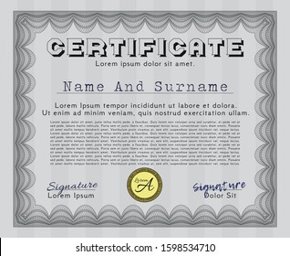 Grey Certificate of achievement. Money Pattern. Detailed. With linear background. 